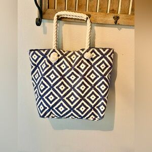 Summer And Rose Navy And White Canvas Print Tote
